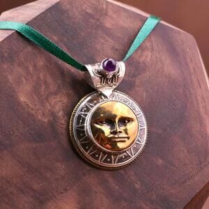 *sold etsy* Vintage Tabra Sterling Amethyst Goddess Sun God Sun Face Pendant
